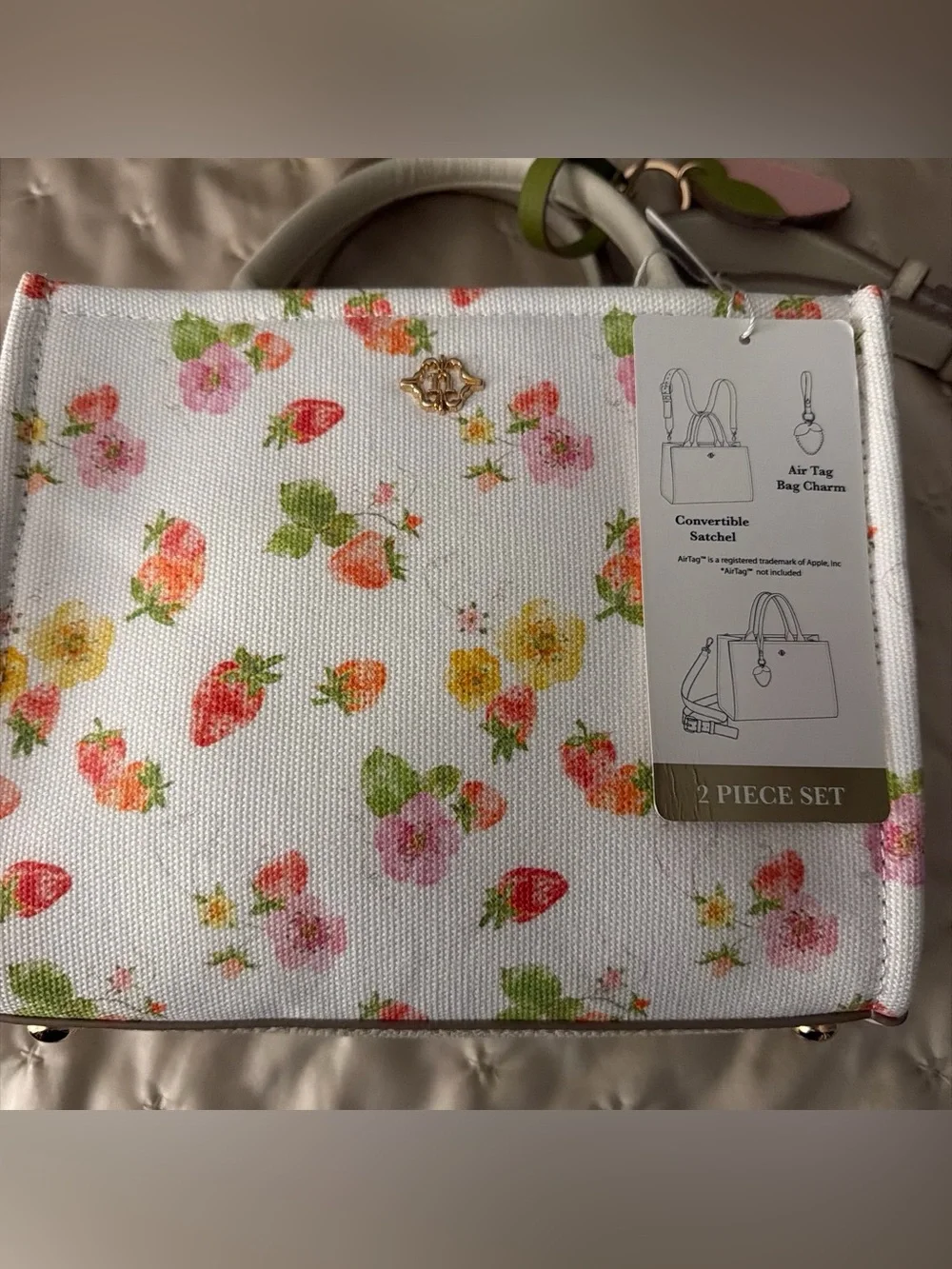 Nanette Lepore Floral Convertible Satchel in White with Pink & Green Accents